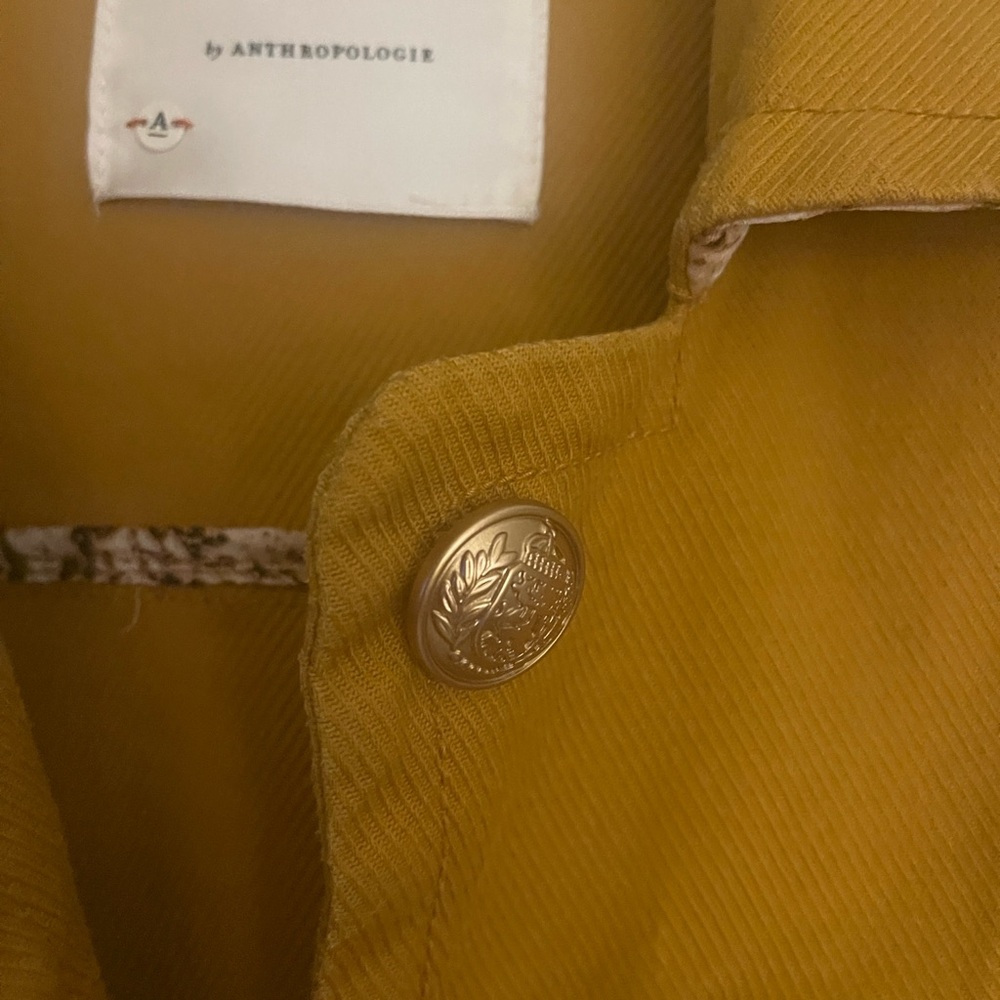 Anthropologie. NORA flounce sleeve trucker cropped jacket in mustard yellow - Picture 4 of 10